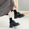Zapatos de Mujer Estilo Británico Retro con Cordones, Suelas Gruesas, Zapatos de Cuero que Aumentan la Altura, Tacones Altos con Hebilla, Zapatos de Plataforma, Mocasines de Moda