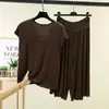 Pantalones cortos de manga corta de modal para casa para mujer, conjunto fino de verano, pijama holgado de dos piezas talla grande