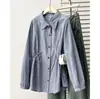 Camisa Listrada Simples para o Outono, com Faixa para Ajustar a Cintura, Manga Longa Casual para Mulheres 100kg Camisa 1070