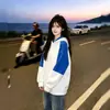 Chegada Nova Outono 2026: Moletom com capuz, estilo Hong Kong, estampado, em blocos de cor e estiloso, com mangas raglan, para emagrecer