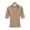 Atacado de Roupas Femininas Transfronteiriças Estilo Europeu e Americano Primavera 2026 Nova Camiseta com Gola U, Manga Média, Franjas, Toque Fresco de Liocel