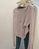 Suéter Tricot de Manga Longa Rosa Vazado com Contas Personalizado de Fábrica Outono Inicial Feminino Top Fino Senso de Design Nicho