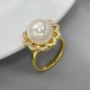 Anel de Flor de Pérola Imitação Cinza Roxo de Alto Padrão e Luxo Leve Anel de Dedo Ajustável Elegante da Moda Anel de Dedo Novo
