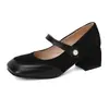 2025 nuevos zapatos de gamuza con costuras para primavera y otoño, zapatos de punta cuadrada con tacón medio, tallas grandes 40-48, zapatos de comercio exterior