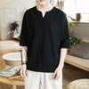 Camiseta de Linho de Manga Curta Masculina Verão Tamanho Grande Solta Meia-manga Estilo Chinês Marca Tendência Top Bordado Roupa Tang Masculina dx