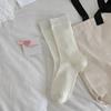 Calcetines para Mujer, Calcetines Básicos de Color Puro hasta Media Pantorrilla, Calcetines Finos de Rizo para Cuatro Estaciones, Medias de Rayas de Estilo Japonés Modernas y Versátiles para Mujer