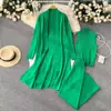 Conjunto de Punto de Tres Piezas de Color Sólido Más Vendido de Temu Transfronterizo: Conjunto de Tres Piezas para Mujer: Chaleco sin Mangas + Cárdigan + Pantalones