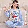 Pijama de franela de manga larga para otoño e invierno para niñas, holgado y cálido, adecuado para niños mayores, forro polar de coral, conjunto de ropa de estar para niñas