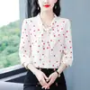 Camisa de Gasa Elegante de Manga Larga para Madre Primavera y Otoño para Mujer 2026 Nueva Camisa de Lunares con Corbata de Lazo Top de Cuello en V
