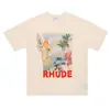Colección de Camisetas de Manga Corta RHUDE Versión Alta Transfronteriza Vintage Americano Marlboro Streetwear Casual Holgadas para Pareja Cuello Redondo