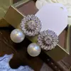 Brilhantes Brincos de Pérola com Flor de Gema Gota d'Água, Brincos de Zircônia Estilo Francês, Brincos de Luxo Leve de Alta Qualidade