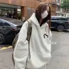 Moletom com Capuz de Gato Cartoon Branco e Cinza para Mulheres 2026 Novo Outono e Inverno Hoodie Estilo Coreano Roupa Minimalista Top Jaqueta