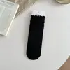Calcetines Grises para Mujer, Calcetines de Media Pantorrilla, Nuevo Estilo Otoño e Invierno, Calcetines de Algodón de Color Sólido, Estilo Chanel, Versión Coreana, Calcetines con Volantes de Encaje Ins para Mujer
