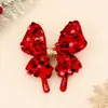 Pasador de Moño Rojo Navideño para Niñas, Accesorio para el Cabello Festivo con Lentejuelas, Satín de Felpa y Lentejuelas