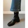 Versão em Couro Macio ~ Botas Curtas Francesas de Salto Grosso para Mulheres 2025 Novas Botas Simples de Outono e Inverno Salto Alto Elásticas Ajustadas Botas Chelsea