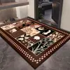 Alfombra de Piso de Terciopelo de Cristal Estilo Persa Retro Americano, Felpudo Antideslizante para Puerta de Entrada, Felpudo Absorbente de Agua y Resistente a Manchas, Alfombra de Piso para Sofá de Sala de Estar