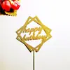 Tarjeta de Inserción para Pastel Cuadrado Redondo Feliz Cumpleaños Tarjeta de Inserción Dorada con Purpurina Tarjeta de Inserción de Bandera para Decoración de Pastel