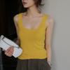 Chaleco de cuello cuadrado de punto fino estrictamente seleccionado, tirantes pequeños, para mujer, interior suelto, exterior, sin mangas, blanco, de moda.