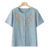 Traje de verano de algodón y lino de manga corta para abuela ropa para mujeres de mediana edad y mayores cárdigan traje Tang ropa para esposa de anciano camisa de madre