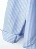Nova Jaqueta Camisa de Manga Longa Azul Listrada com Gola Polo Estilo Europeu e Americano Transfronteiriça para Mulheres, Novo Modelo Primavera e Outono 2026, Caimento Regular nos Ombros