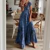 Europeu e Americano transfronteiriço Estilo boêmio feminino 2024 novo vestido longo com decote em V cintura apertada estampa floral vestido grande balanço