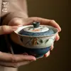Gaiwan Doméstico de Cerâmica Pintado à Mão Conjunto de Chá Kung Fu Tigela de Chá Cabaça de Erudito com Esmalte Caramelo e Camélia Índigo