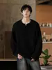 Lazy Style Texture Sense Camiseta pequena com decote em V e manga comprida, camisa masculina de base interna para primavera e outono, roupas Wei, estilo americano, marca da moda, solta
