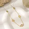 Collar transfronterizo de acero de titanio con nariz de cerdo y diamantes completos, colgante clásico de doble letra D de acero inoxidable bañado en oro de 18k, cadena de clavícula de moda