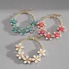 Pulsera de Metal con Parche de Flor de Goteo de Aceite Cruzada Europea y Americana, Pulsera Personalizada Dulce y Elegante, Joyería Simple y de Alta Gama para Mujeres