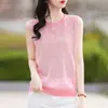 Camiseta Base de Punto Fino Estilo Nuevo con Cuello Redondo, Camisola de Punto Elegante para Mujer de Verano 2026, Sin Mangas, Delgada, Transpirable