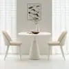 Juego de mesa redonda color crema estilo francés para apartamentos pequeños, con tablero y sillas de losa de roca, adecuado para recepción de lujo ligero, reuniones y uso en balcón