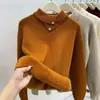 Prenda Única de Terciopelo con Solapa Base de Punto para Mujer 2026 Otoño/Invierno Nuevo Color Sólido Suelto Botón Engrosado Suéter con Forro de Terciopelo para Mujer