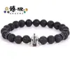 Superventas Amazon Europeo y Americano Transfronterizo Ágata Negra Casco Espaciador Metálico Joyería de Gama Alta de Moda Pulsera Al por Mayor