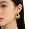 Pendientes de Acero Inoxidable de Nuevo Estilo Transfronterizos Europeos y Americanos, Pendientes Pequeños de Acero de Titanio con Incrustaciones de Diamantes Semi-Ovaladas de Moda Estilo Chanel