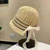 Sombrero de Paja Tejida con Protección Solar para Mujer, Sombrero de Paja Raffia con Cordones Estilo Ins de Verano para Salidas, Vacaciones, Sombrero de Sol para Playa
