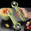 Divisor de Frutas Tres en Uno de Acero Inoxidable, Cuchara para Bolas Multifuncional para el Hogar, Herramienta para Sacar Bolas de Fruta, Herramienta para Tallar Fruta