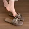 Sapatilhas com Fivela Pequena 2025 Novas Chinelos Slide Abertos na Ponta Moda de Férias Roupas Externas Sandálias Francesas
