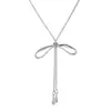 Collar Largo Plateado Estilo Coreano con Lazo Extraíble para Mujer Lujo Accesible Cadena para Clavícula de Gama Alta Collar Sencillo de Nicho Diario