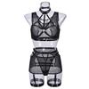 Body de Lencería con Malla de Encaje, Diseño Transparente Hueco sin Espalda, Conjunto de Tirantes y Retazos, Hueco Atractivo y Sexy