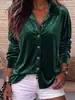 Camisa para Mujer Estilo Retro Europeo Drapeado Solapa de Terciopelo Manga Larga Cárdigan Holgado Versátil para el Trabajo Camisa de Mujer