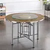 Tapa de Mesa Redonda Grande con Plato Giratorio de Vidrio, Estructura de Mesa Plegable, Mesa de Comedor, Mesa para Comedor, Uso en Hogar Rural, Mesa de Hotel