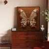 Arte de parede de sala de estar vintage estilo francês, pintura de armário de entrada com borboleta e floral, pintura decorativa retro de alta qualidade para sala de jantar e quarto