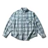 Rumen American Trendy Casual Versátil Camisa de Cuadros Rasgada para Hombre Otoño Pareja Estilo Holgado Perezoso Camisa de Mezclilla