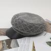Gorra de visera de cuero para mujer de otoño e invierno, textura tejida, sombrero de lana versátil, gris ahumado, blanco cremoso, estilo coreano, que estiliza el rostro, gorra pequeña de pintor