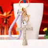 Llavero de Coche con Cruz de Pedrería de Corazón para Niña, Colgante Creativo Lindo Coreano para Bolso Femenino, Anillo de Llavero