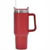 Copo Térmico Grande de 40 oz com Alça e Canudo, Caneca de Viagem de Aço Inoxidável Vermelha