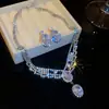 ¡Precioso y deslumbrante! Collar con colgante de flor de circón y gota de agua, cadena para la clavícula estilo corte vintage, joyería de lujo ligero y sensación de alta gama