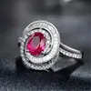 Anillo Popular Nuevo de Joyería de Plata Transfronterizo, Exagerado y Creativo Incrustado con Anillo Ovalado de Zafiro y Rubí, Moderno y Elegante