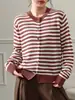 Cardigan Delgado Básico Elegante Rayado de Lino Bloques de Color Vibrante Cuello Redondo Versátil para Mujer Ropa de Exterior de Primavera y Verano para el Trabajo