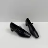 Versão em Pele de Ovelha~Salto Médio-Alto de 5,5cm Primavera Estilo Francês Versátil para o Dia a Dia Couro Genuíno Bico Quadrado Baixo Retro Sapatos Mary Jane